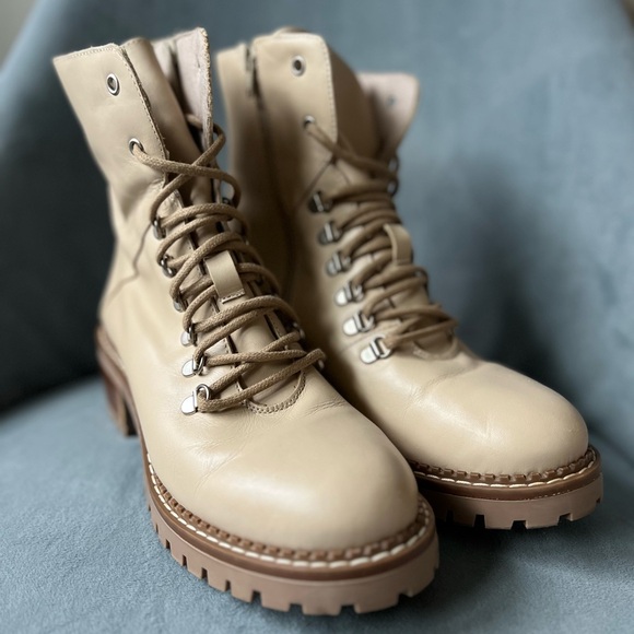 Bertuchi Leather Lace Up Combat Beige Tan Brown Boots Womens 40 9.5 - Picture 8 of 12
